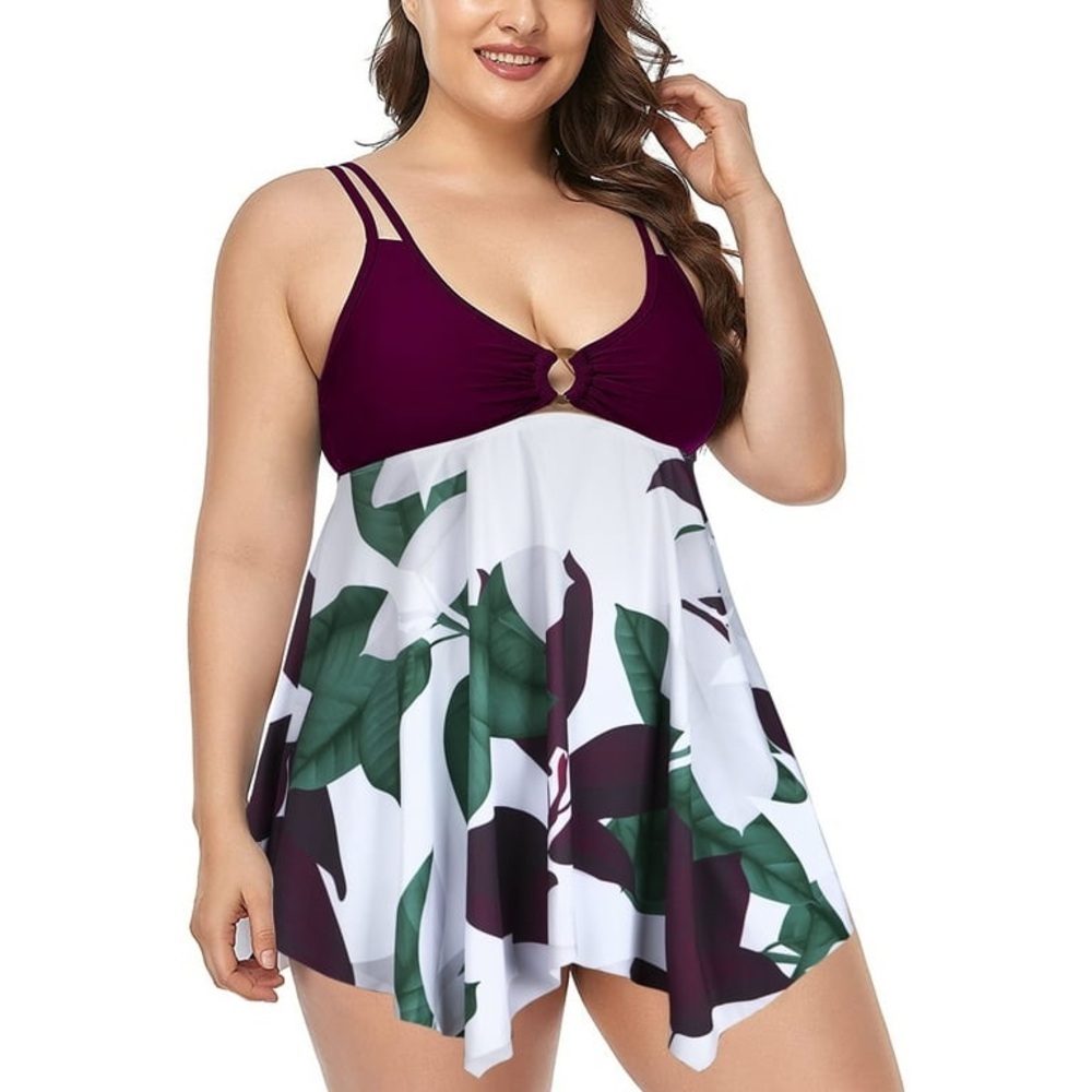 Rivelino Plus Size Two Piece Swim Dress  Flowy Tankini with Boyshorts